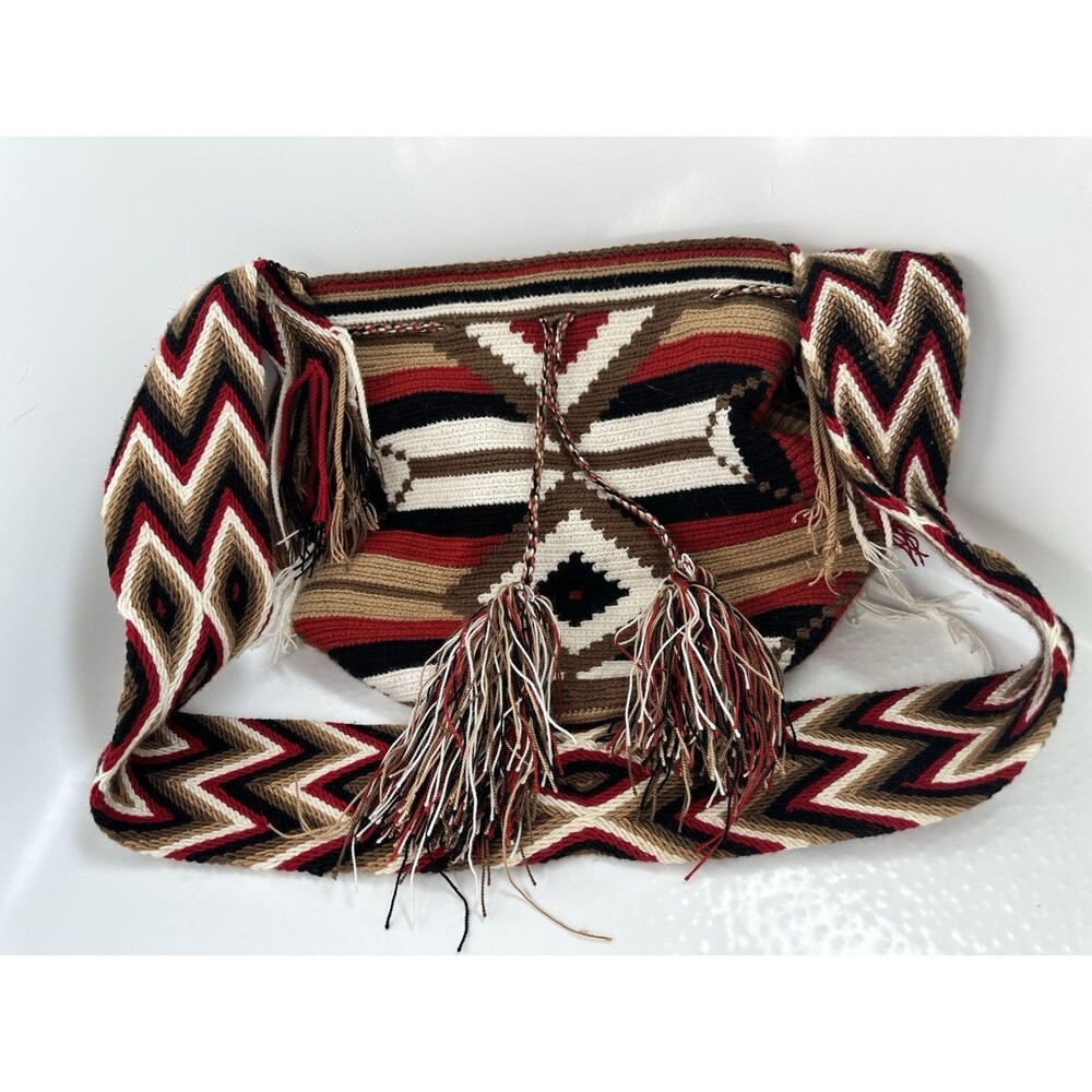 Authentic Colombian Wayuu Handwoven Bucket Bag Mochila Purse Excellent Cond